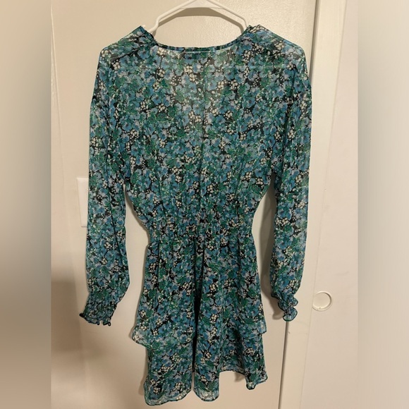 Zara Sheer Mini Dress Plunging Neck V Long Sleeve Tiered Ruffle Women’s Small - Picture 2 of 10